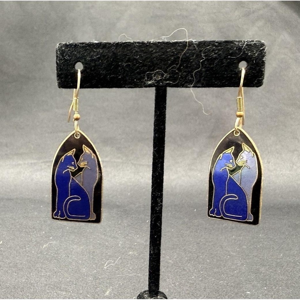 Cloisonné Cat Earrings Pair Of Blue Cats